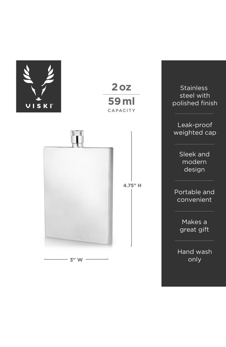 Viski Harrison 2 oz Slim Flask in Stainless Steel, Alternate, color, Silver