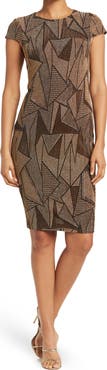 Vince Camuto Geo Metallic Knit Cap Sleeve Dress