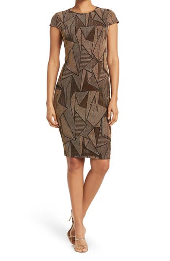 Vince Camuto Geo Metallic Knit Cap Sleeve Dress In Multi