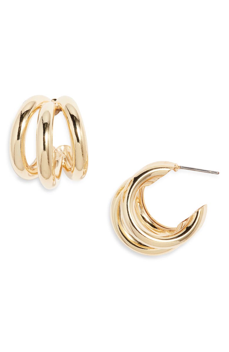 Set & Stones Anniston Triple Row Hoop Earrings, Main, color, Gold