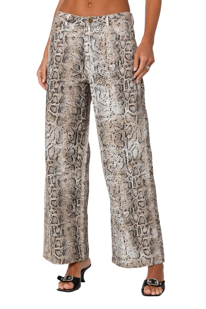 Snakeskin Print Low Rise Wide Leg Jeans, Main, color, MIX
