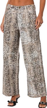 EDIKTED Snakeskin Print Low Rise Wide Leg Jeans