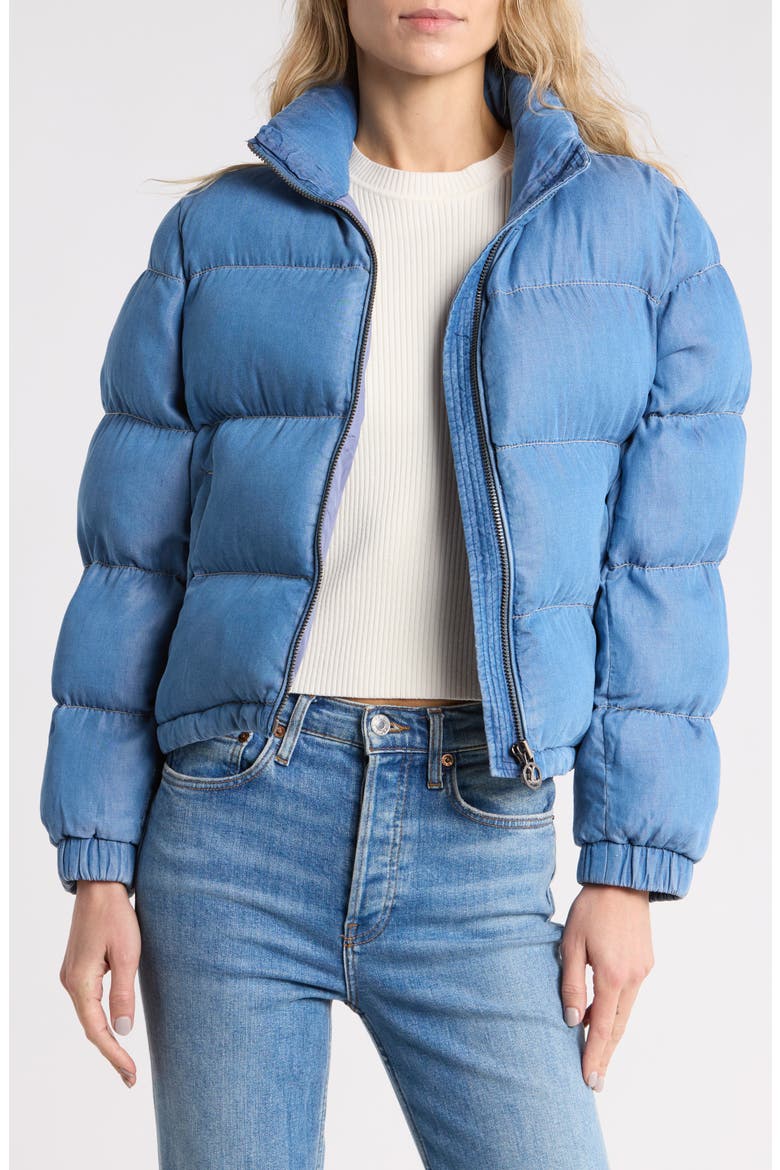 Stowe Denim Crop Puffer Jacket, Main, color, MEDIUM WASH