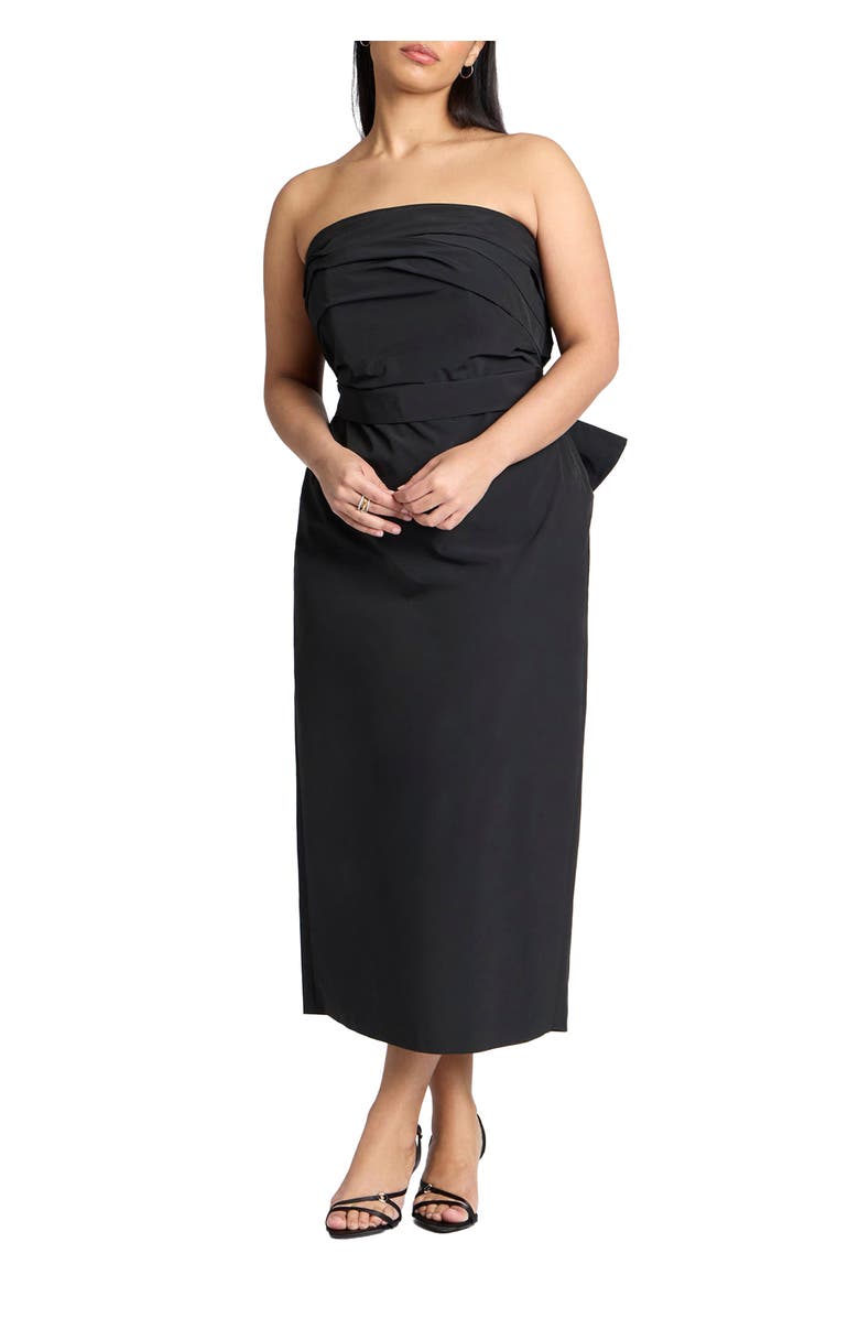 ELOQUII Pleated Bodice Bow Detail Dress, Main, color, Black Onyx