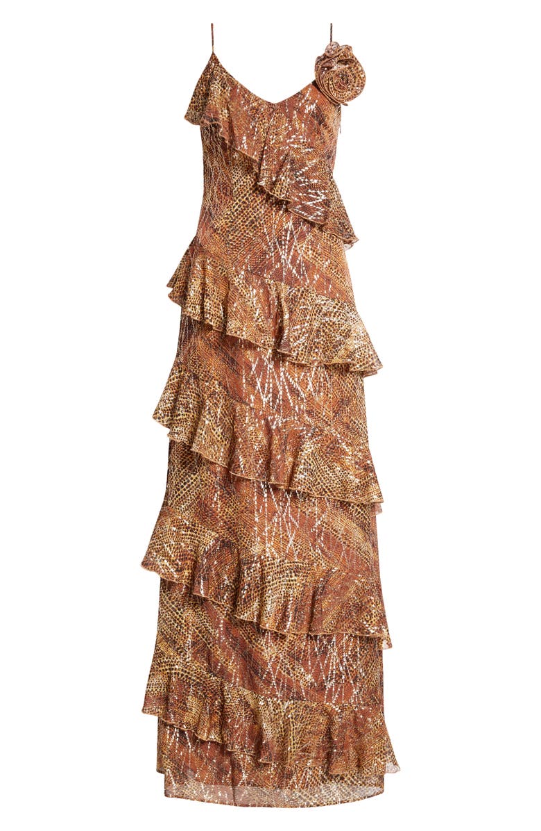 Ramy Brook Aneta Metallic Ruffle Gown, Alternate, color,