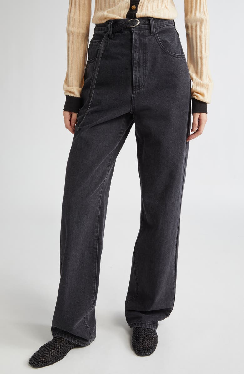 EENK Belted High Waist Staight Leg Jeans, Main, color, Denim Black