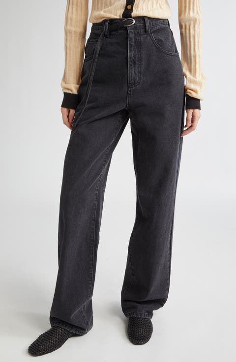 Belted High Waist Staight Leg Jeans