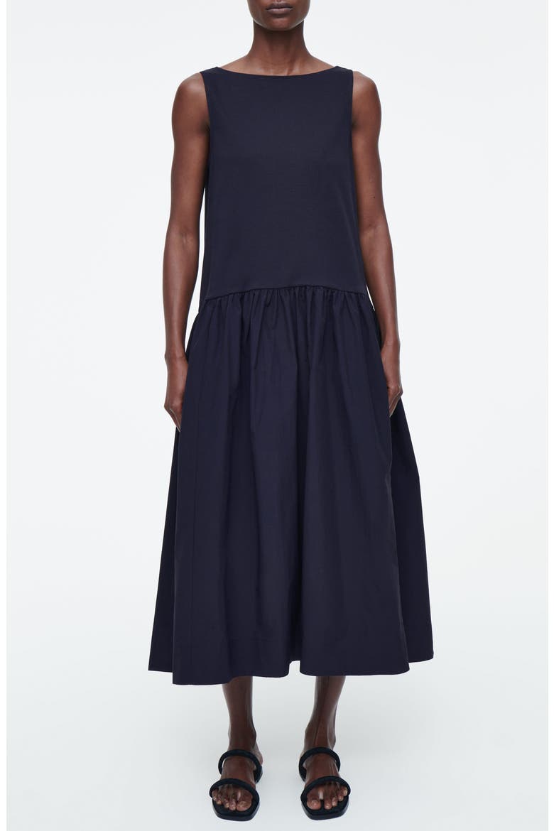 Voluminous Sleeveless Midi Dress, Main, color, BLUE DARK