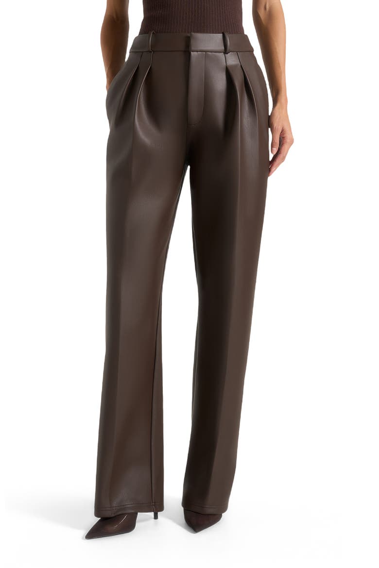 Julie Leather Twin Pleat Trousers, Alternate, color, Brown