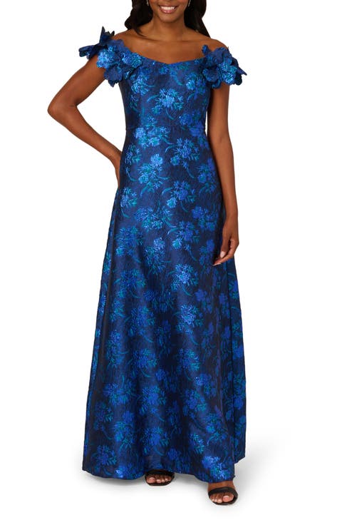 Metallic Floral Off the Shoulder Gown