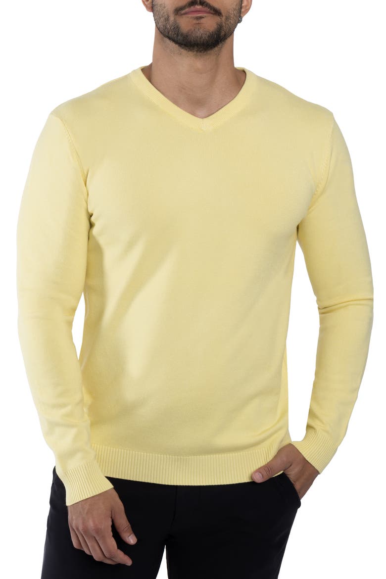 V-Neck Rib Knit Sweater, Main, color, BANANA