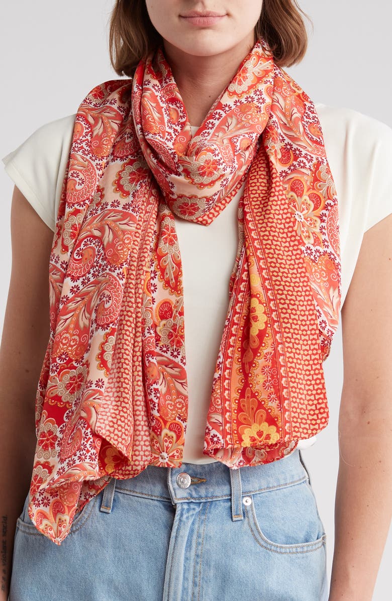 La Fiorentina Floral Wrap, Main, color, Orange