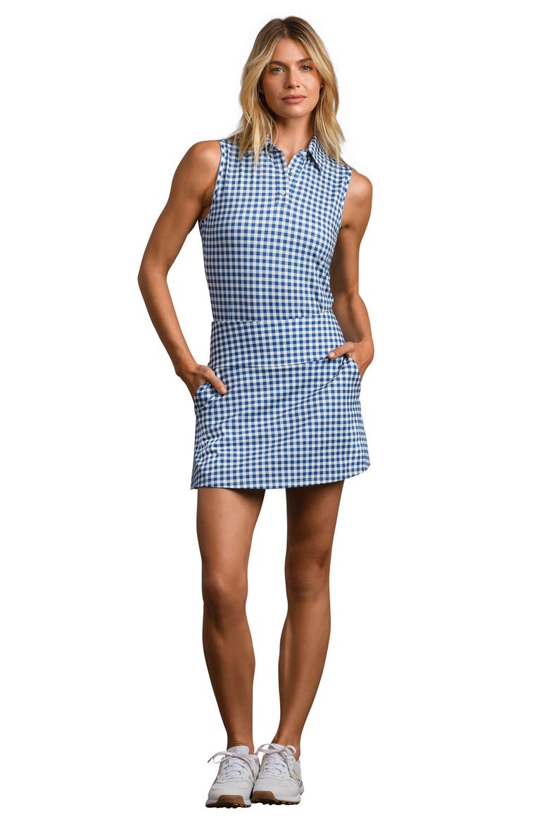 Court Gingham Sleeveless Polo, Alternate, color, DEEP SEA BLUE GINGHAM