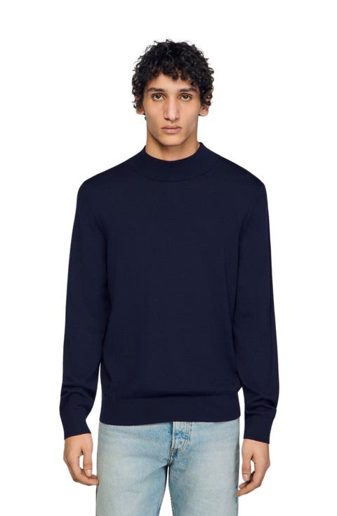 Wool sweater with a high collar