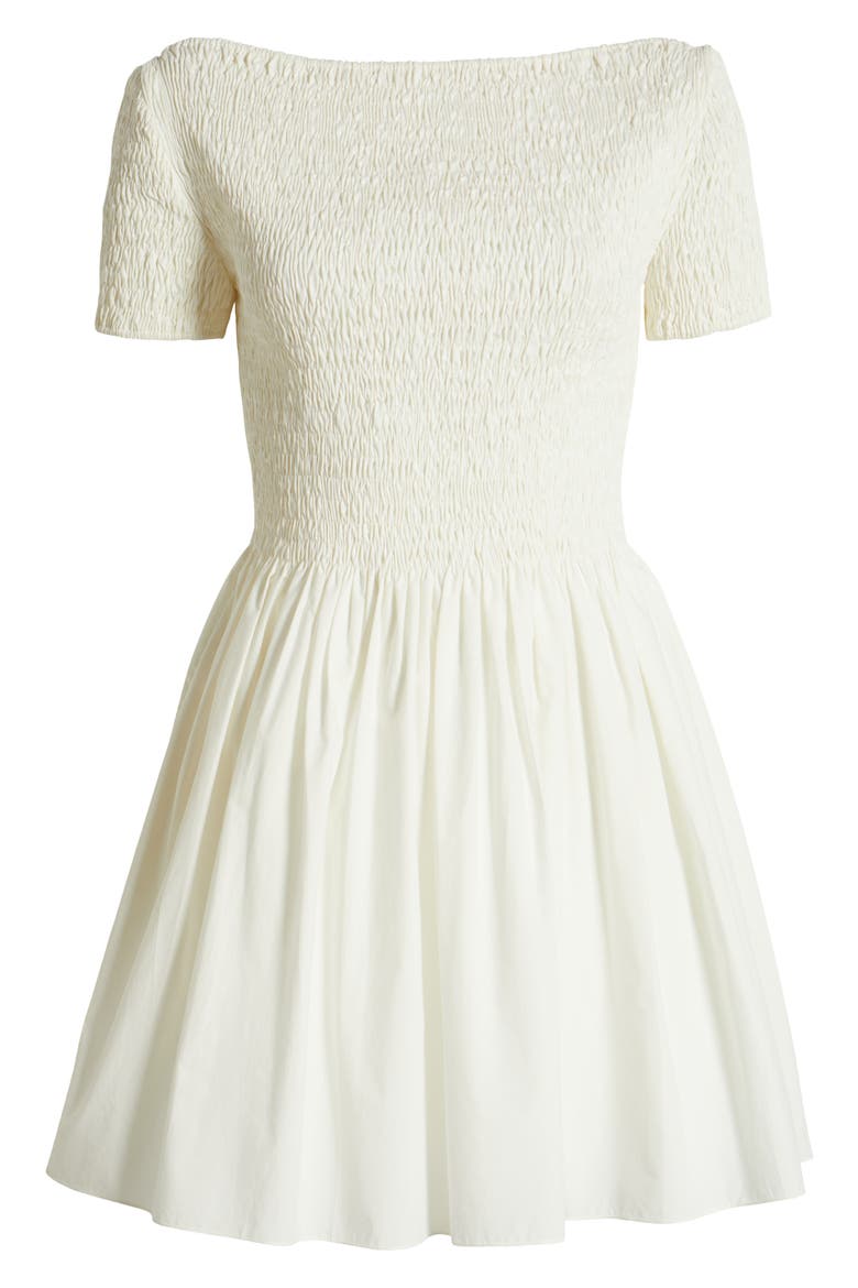Deboni Smocked Cotton Minidress, Alternate, color, WHITE