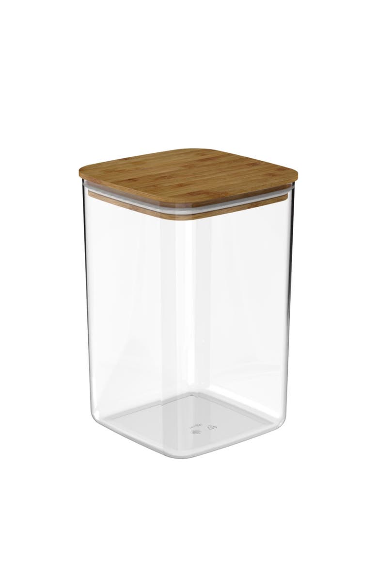 Clear Stackable Airtight Food Storage Container with Wood Lid, Main, color, Clear