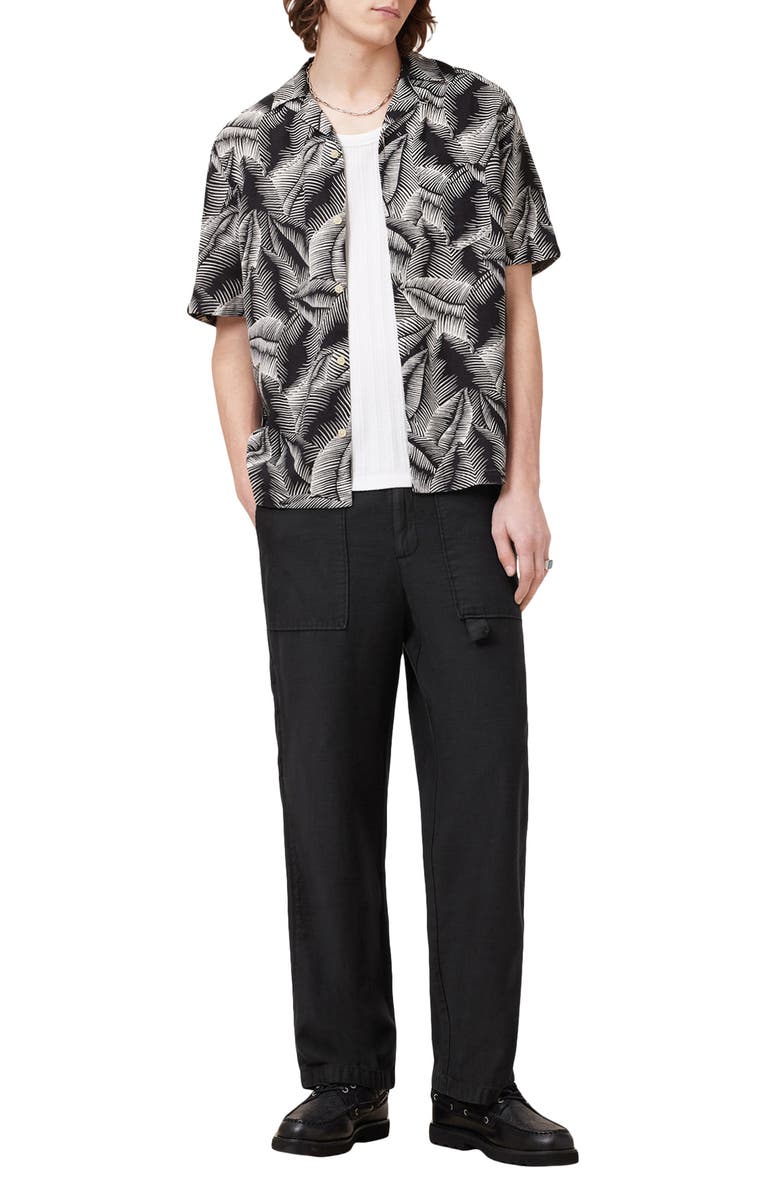 AllSaints Marseille Short Sleeve Linen & Cotton Button-Up Camp Shirt, Alternate, color, Pebblestone Grey