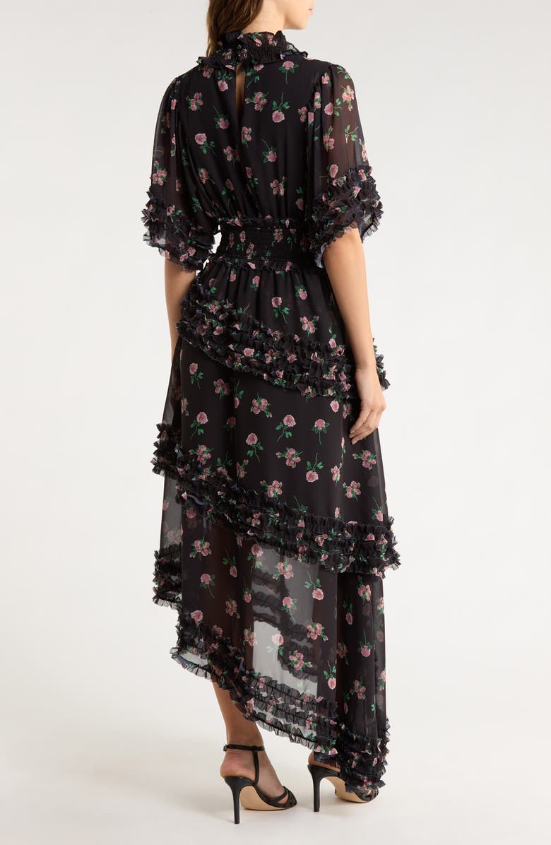 Sister Jane Rose Print Ruffle Maxi Dress, Alternate, color, Black