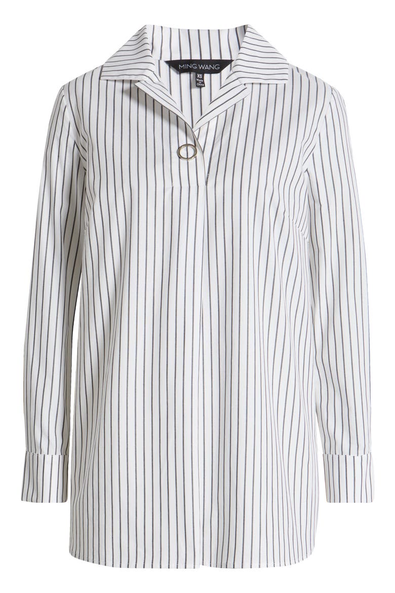 Stripe Cotton Popover Shirt, Alternate, color, WHITE/ BLACK