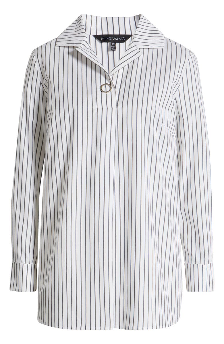 Ming Wang Stripe Cotton Popover Shirt, Alternate, color, White/ Black