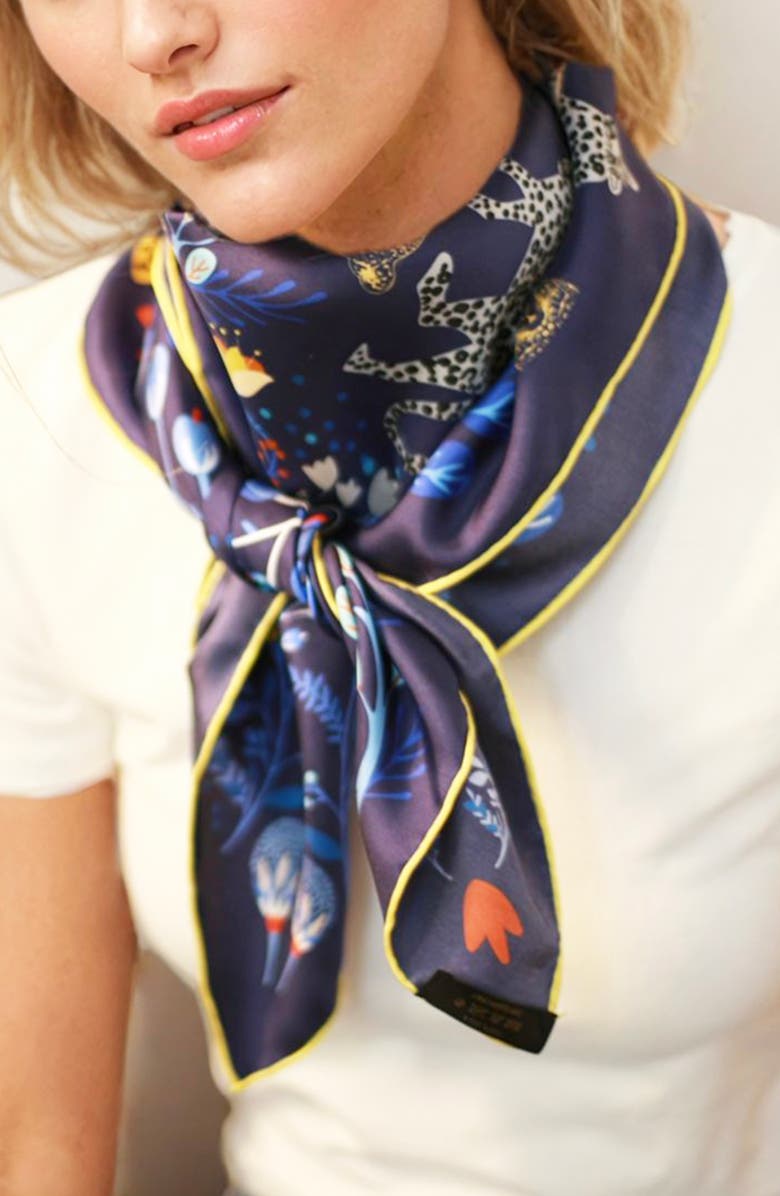 Jessie Zhao New York Double Sided Silk Scarf Of Amazon Rainforest Journey in Blue, Alternate, color, Blue