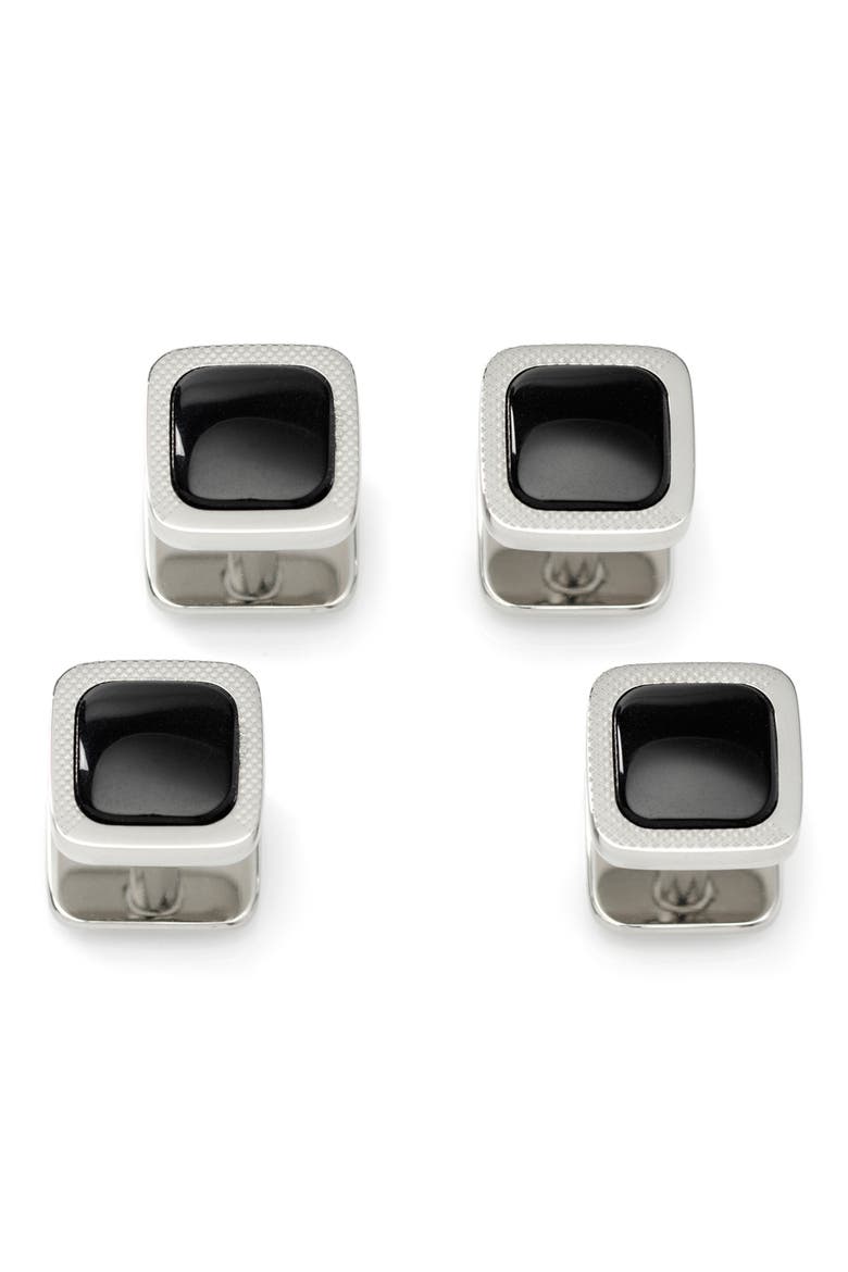 Set of 4 Onyx Cushion Stainless Steel Studs, Alternate, color, BLACK