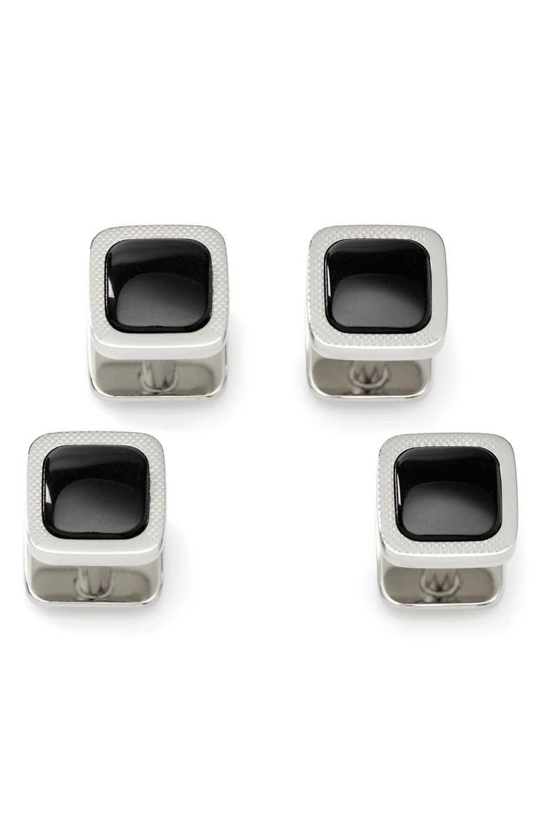 Cufflinks, Inc. Set of 4 Onyx Cushion Stainless Steel Studs, Alternate, color, Black