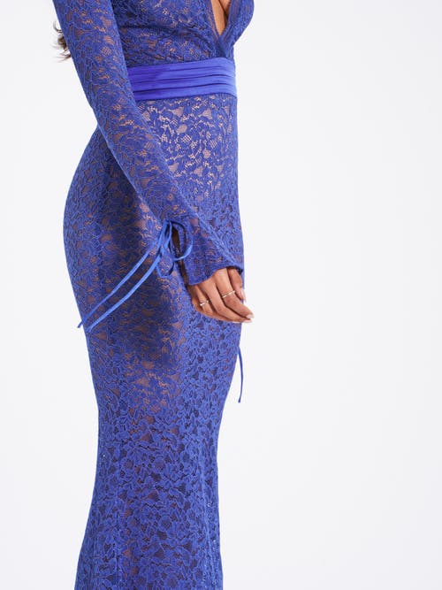 Miss Circle Women Giada Navy Lace Deep V Long Sleeve Maxi Dress In Blue