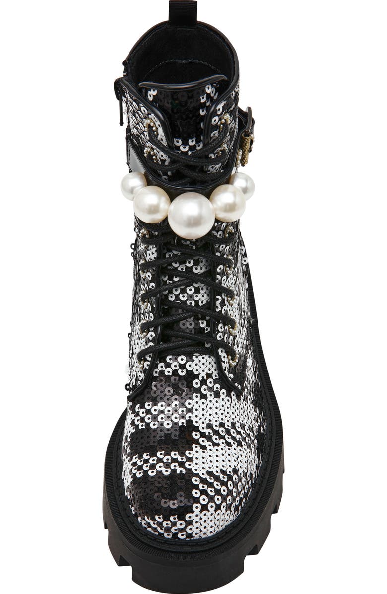 Betsey Johnson Jonnie Lug Sole Boot, Alternate, color, Black/ White Plaid