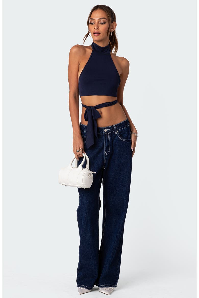 Hamlin Wrap Tie Halter Top, Alternate, color, NAVY