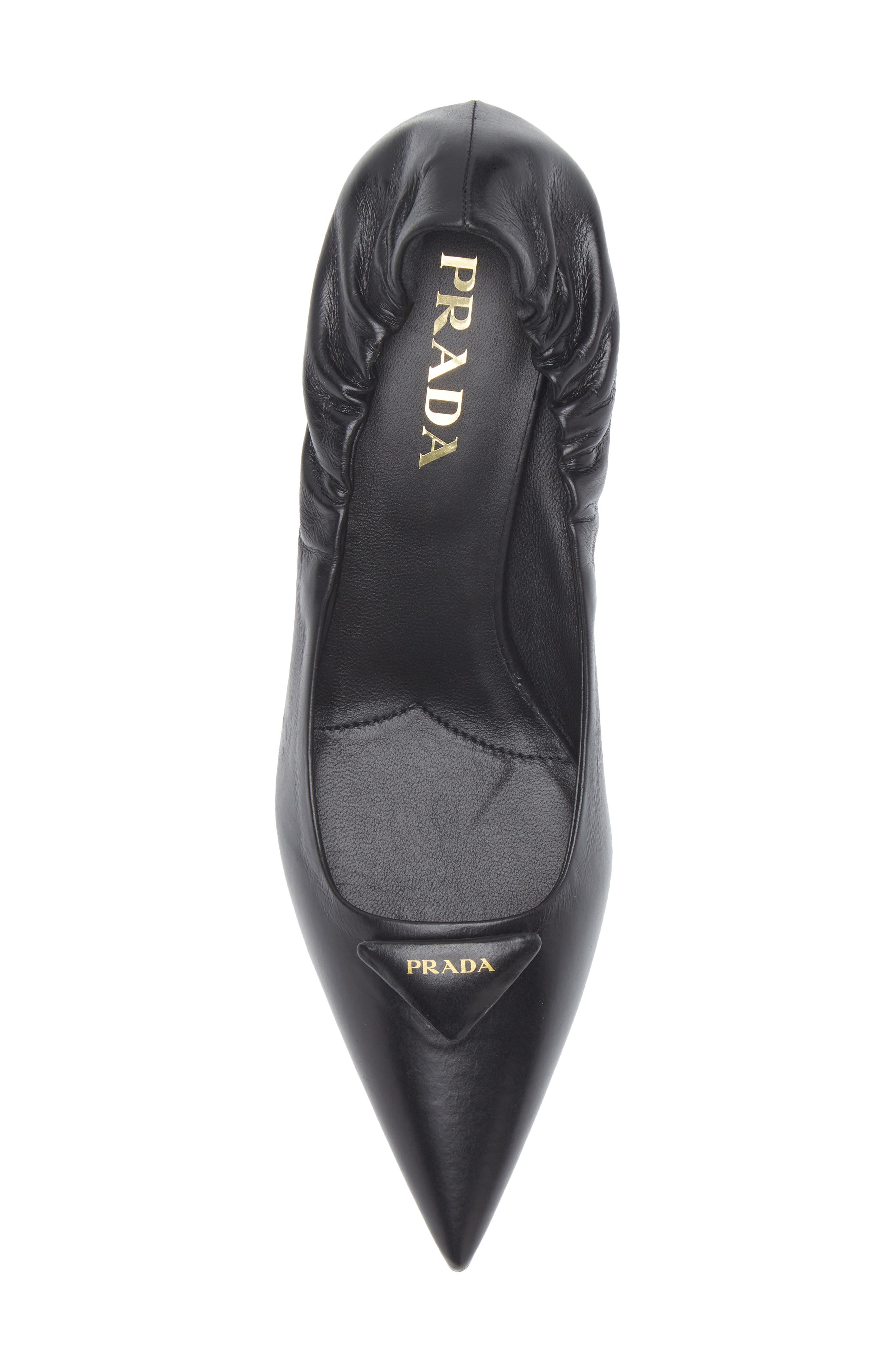 Prada Triangle Logo Pointed Toe Pump, Alternate, color, Black