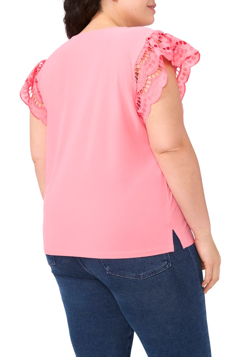 Embroidered Flutter Sleeve Mixed Media Top, Alternate, color, CONFETTI