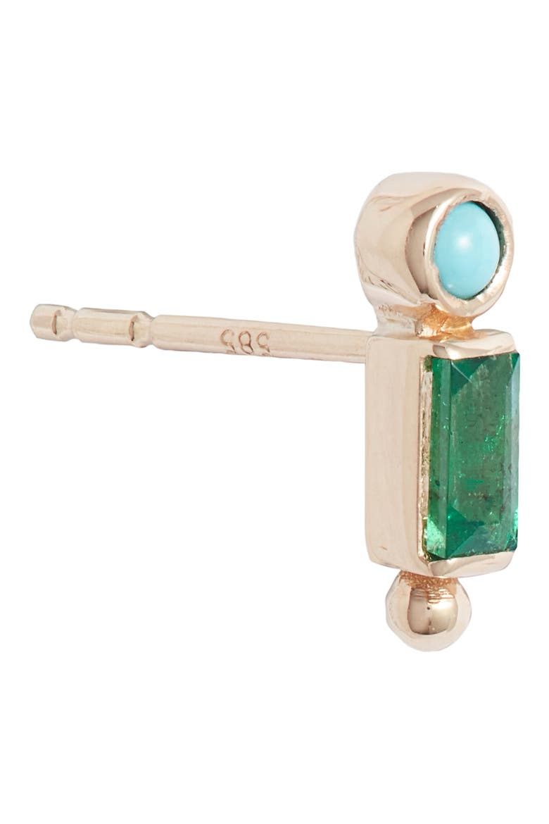 Dew Drop Bezel Stud Earrings, Alternate, color, YELLOW GOLD/ GREEN/ BLUE