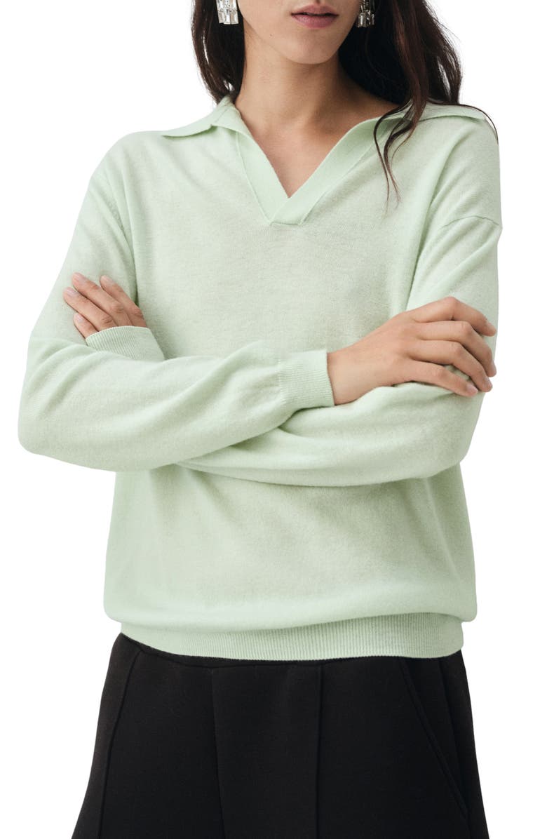 MANGO Selection Johnny Collar Wool Sweater, Main, color, Aqua Green