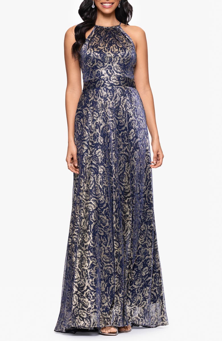 Betsy & Adam Metallic Floral Jacquard Dress, Main, color, 