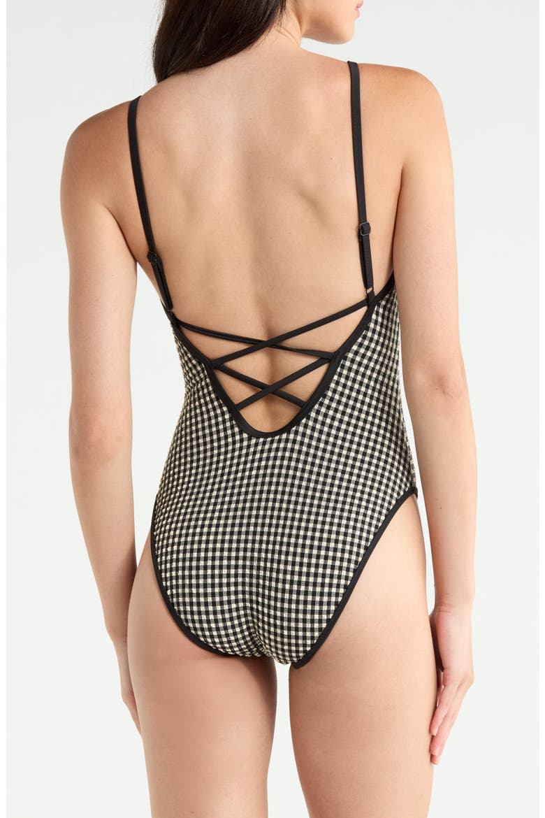 High Cut One-Piece Swimsuit, Alternate, color, BLACK/ CREAM