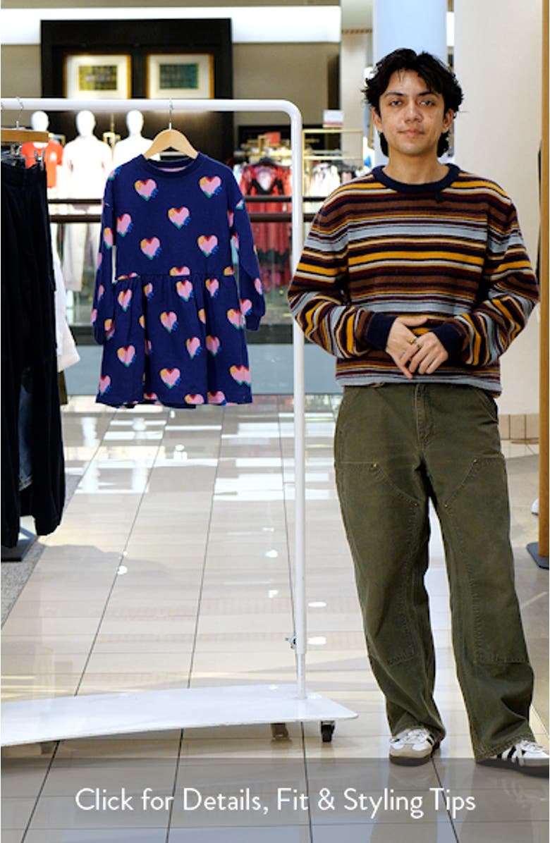 Kids' Heart Print Long Sleeve Cotton Sweatshirt Dress, sales video thumbnail