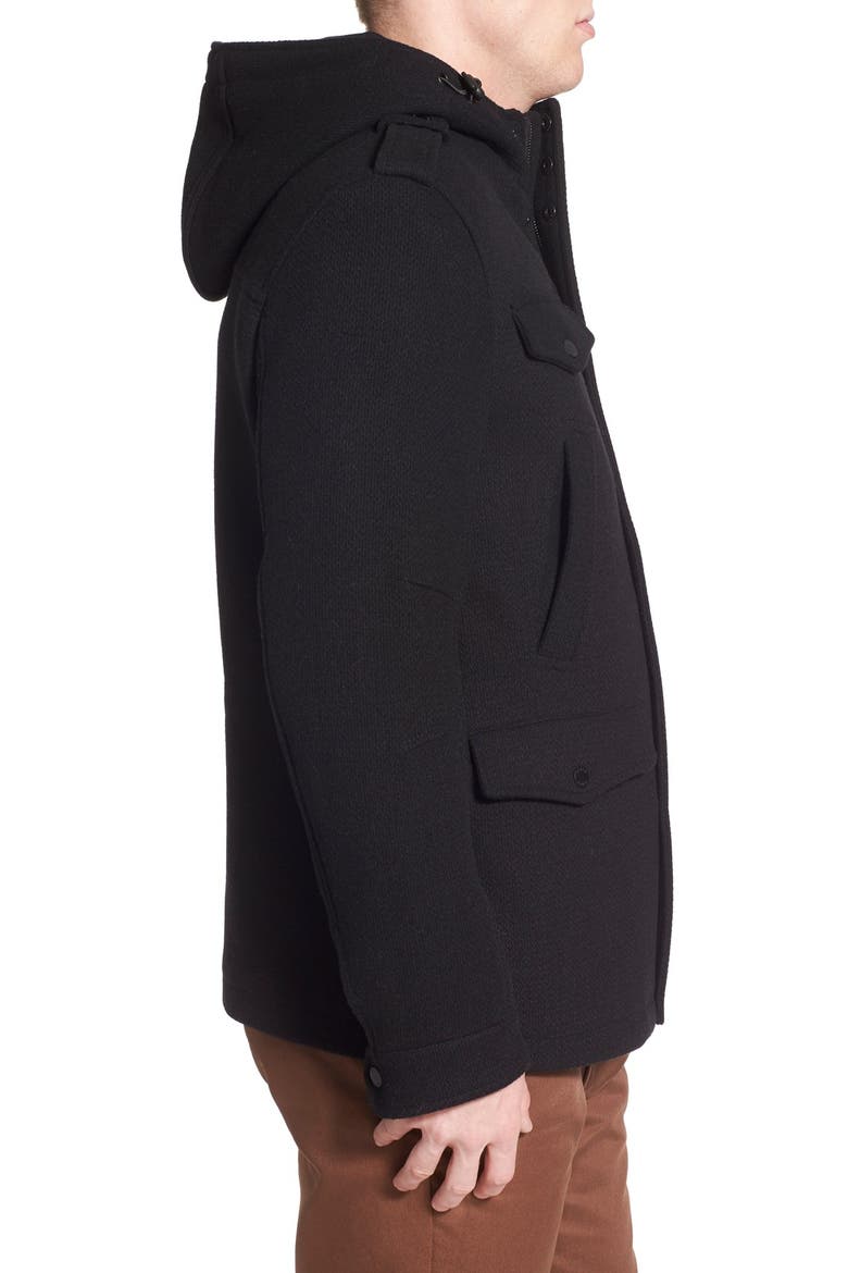 Wool Blend Hooded Military Jacket, Alternate, color, BLACK