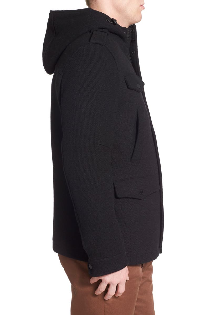 Black Rivet Wool Blend Hooded Military Jacket, Alternate, color, 