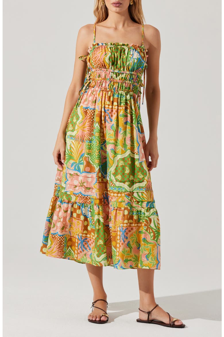 Elisabeth Mix Print A-Line Dress, Main, color, MOSAIC GREEN MULTI