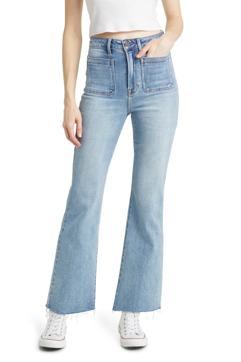 Patch Pocket Bootcut Jeans, Main, color, LIGHT WASH