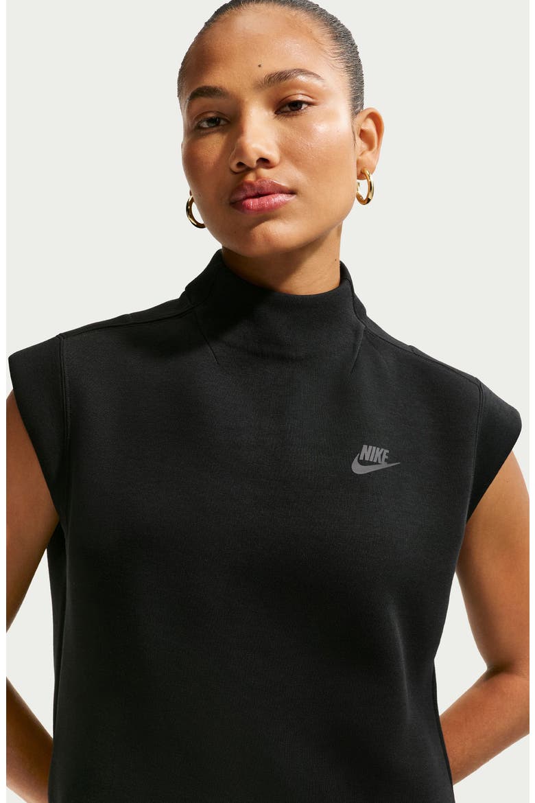 Crop Cap Sleeve Cotton Blend Tech Fleece Top, Alternate, color, BLACK/ BLACK