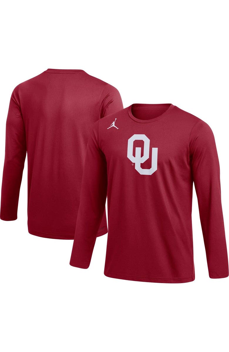 Jordan Brand Men's Jordan Brand Crimson Oklahoma Sooners Logo Practice Performance Long Sleeve T-Shirt, Main, color,