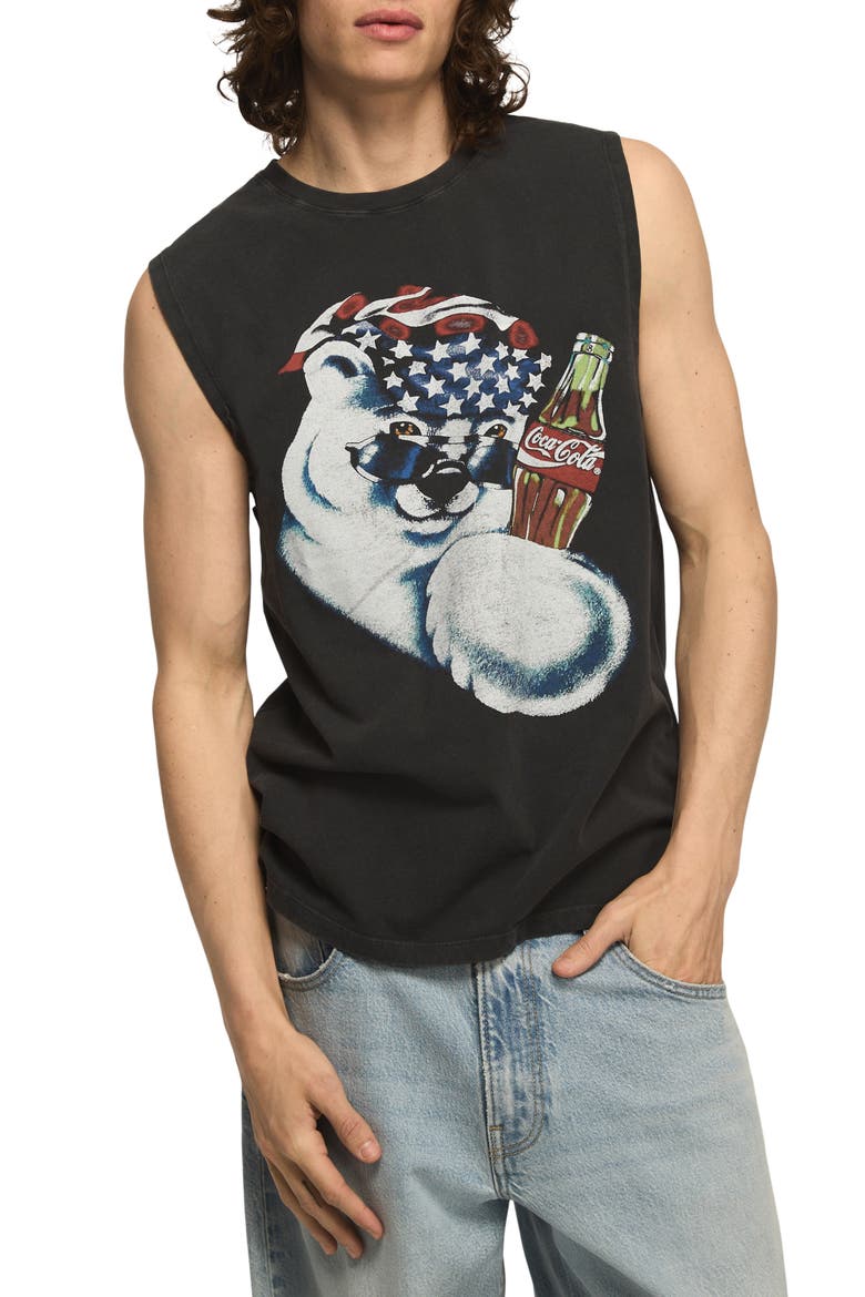 Coca-Cola® Polar Bear Cotton Graphic Muscle Tank, Main, color, JET BLACK