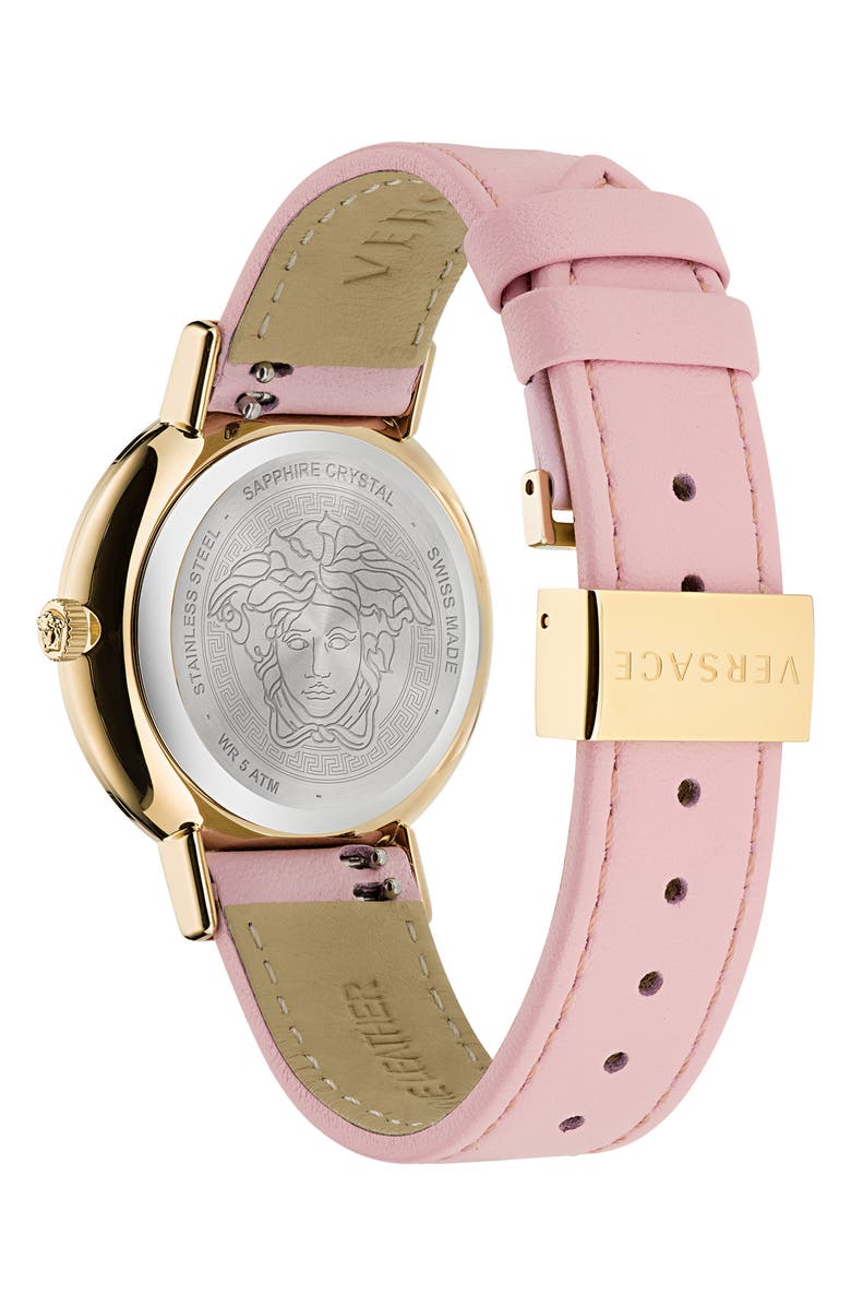 Versace Greca Chic Leather Strap Watch, 36mm, Alternate, color, 