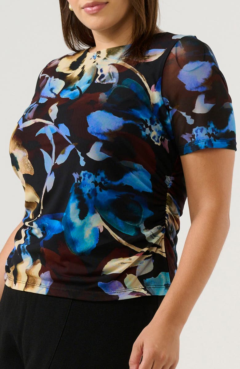 Estelle Cleo Floral Mesh Top, Alternate, color, Chocolate Winter