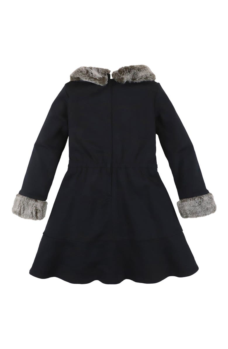 Hope & Henry Baby Girls' Long Sleeve Ponte Dress with Faux Fur, Infant, Alternate, color, Black Long Sleeve