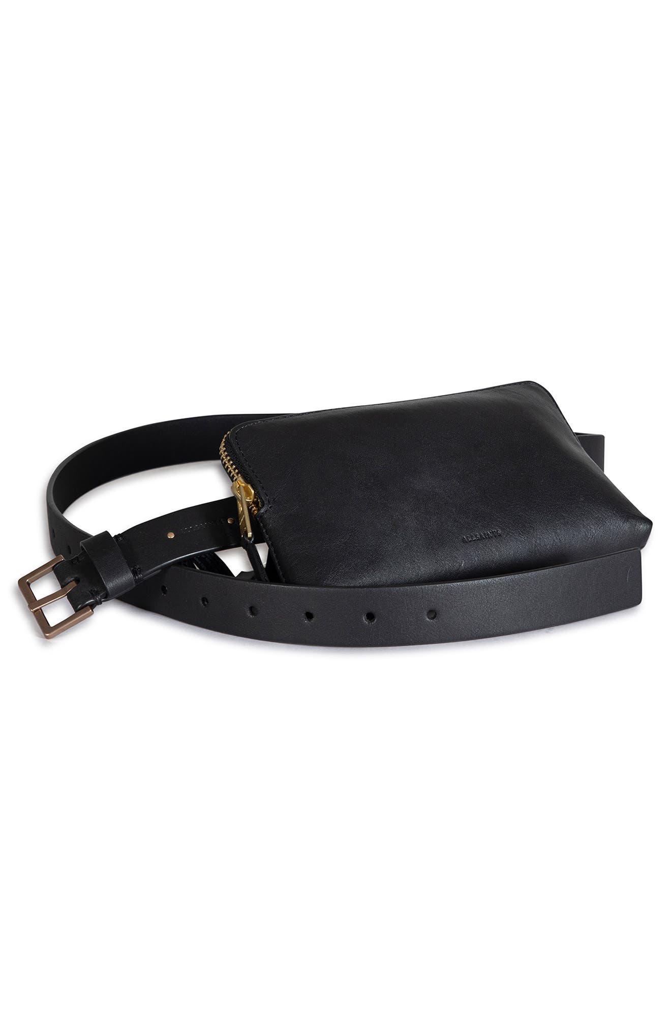 AllSaints Zip Leather Belt Bag, Alternate, color, 