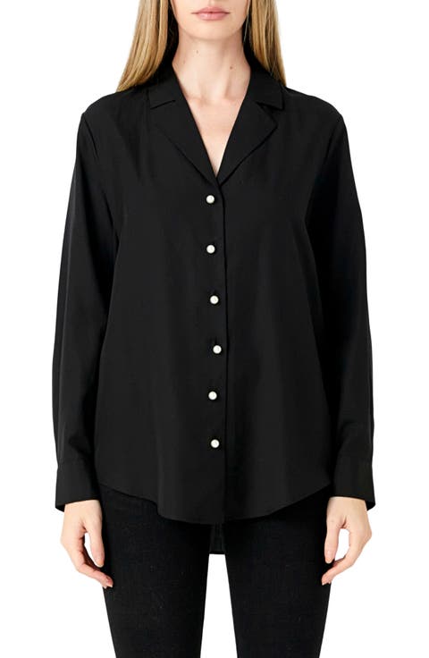 Notched Lapel Long Sleeve Button-Up Shirt