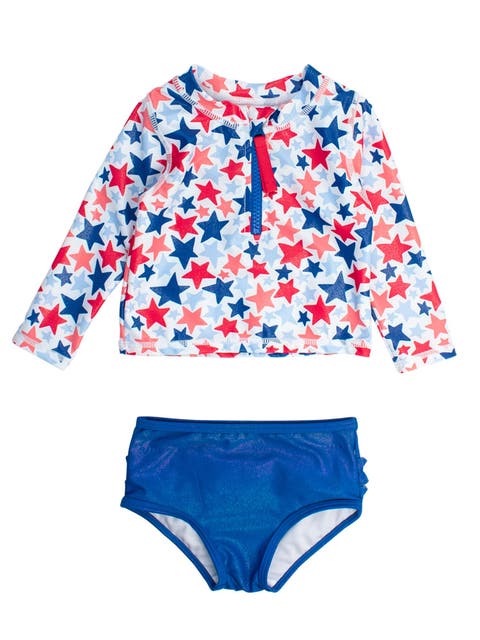 Baby Girls UPF50+ Long Sleeve Zipper Rash Guard 2-Piece